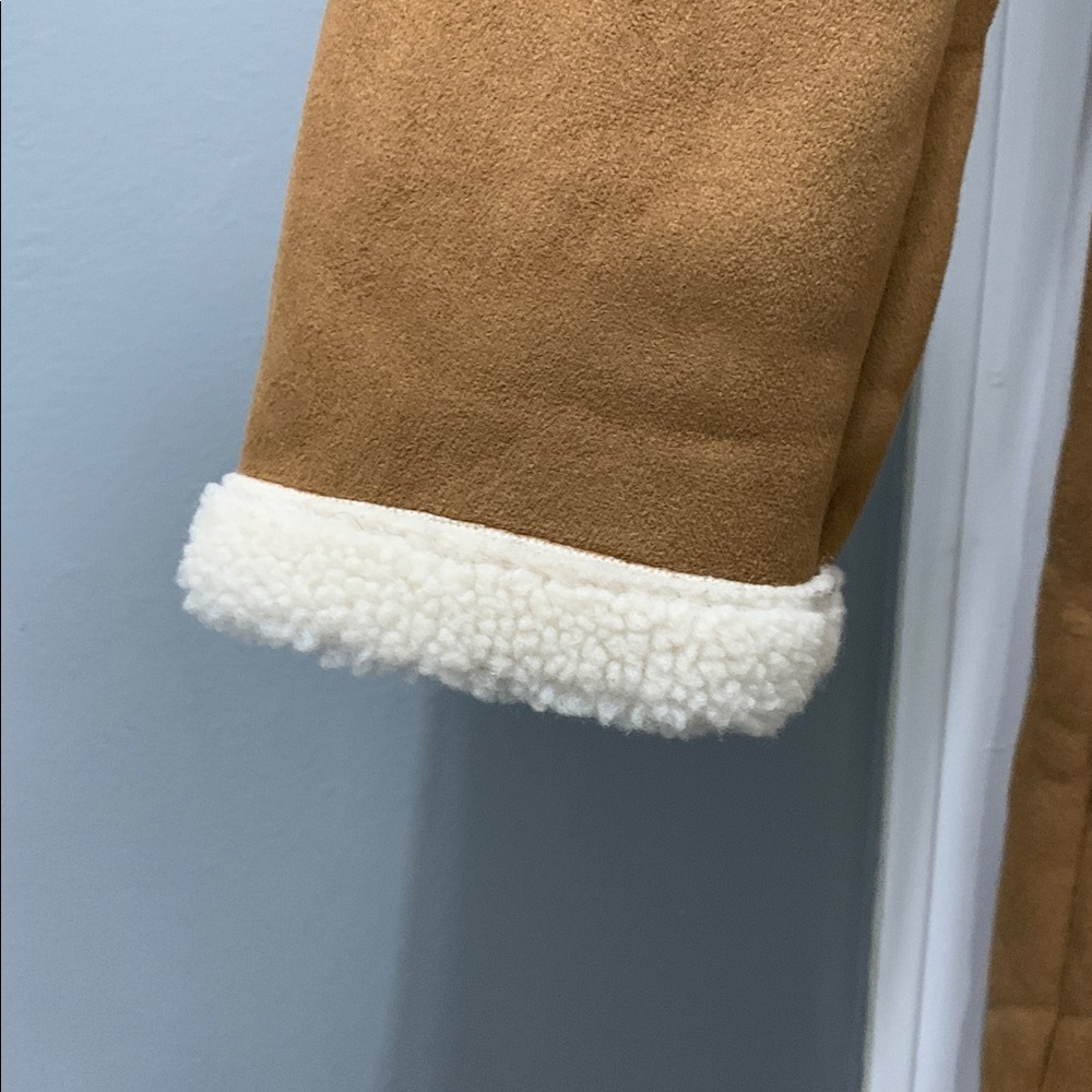 LANDS’END. Brown Faux Suede Coat with Cream Trim - Picture 6 of 8